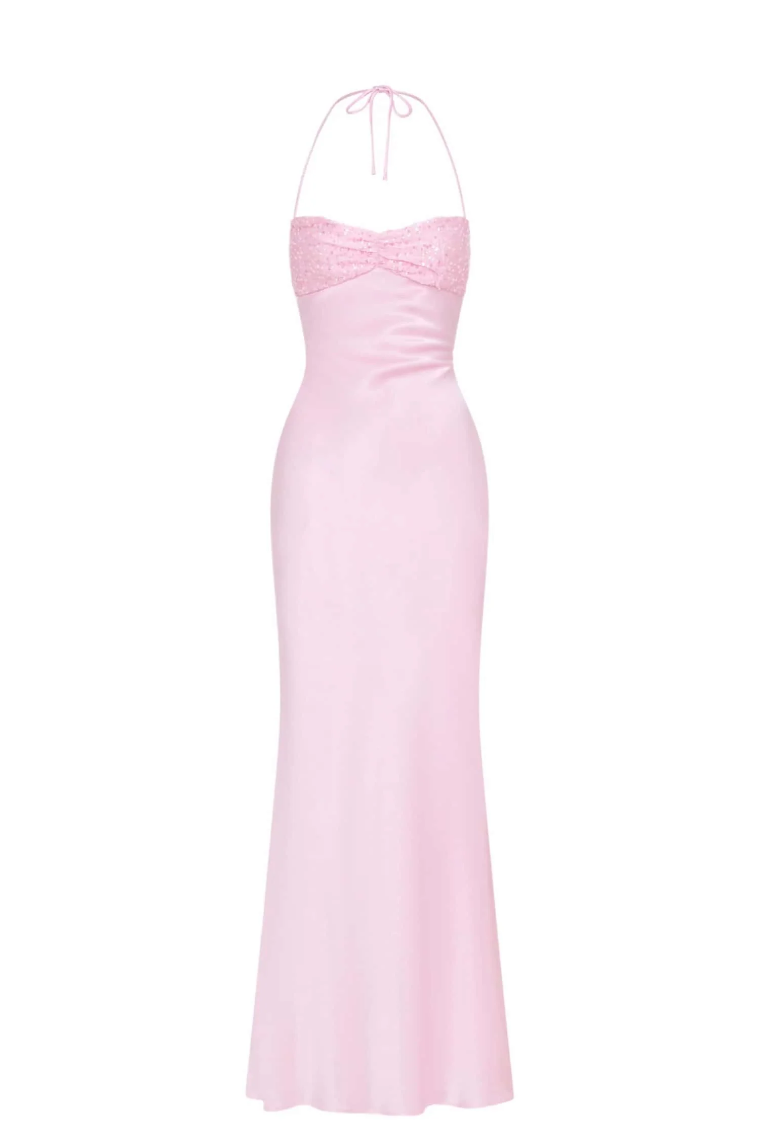 Halter Lavender Satin Fitted Long Formal Dress - Image 5