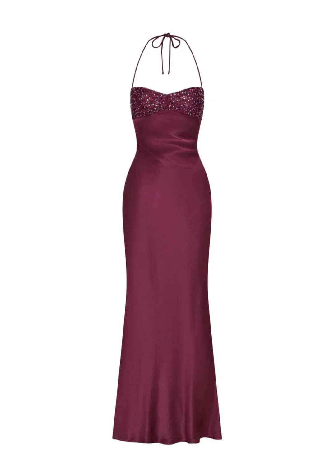 Halter Lavender Satin Fitted Long Formal Dress - Image 7