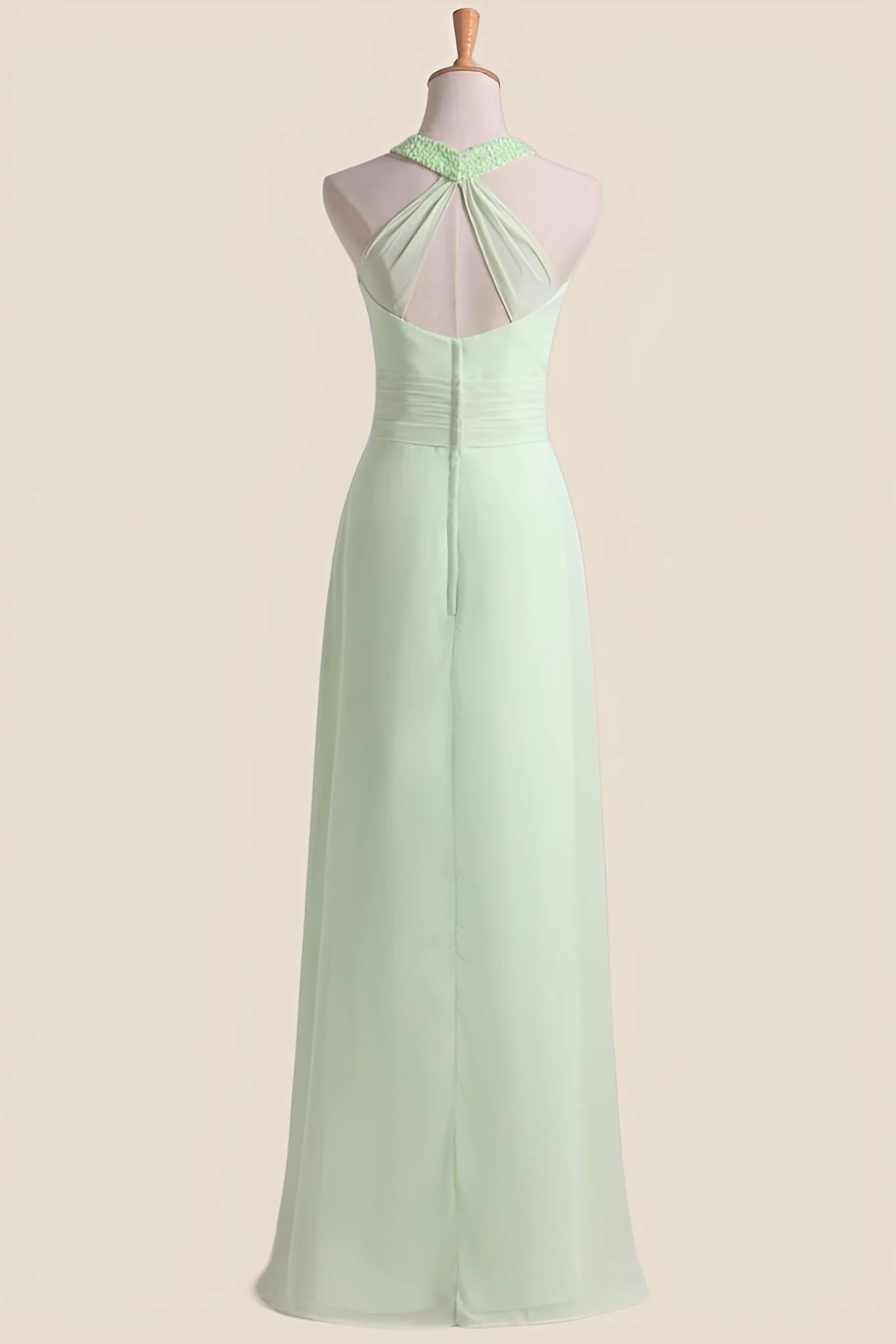 Halter Lemon Green Chiffon Long Bridesmaid Dress - Image 2