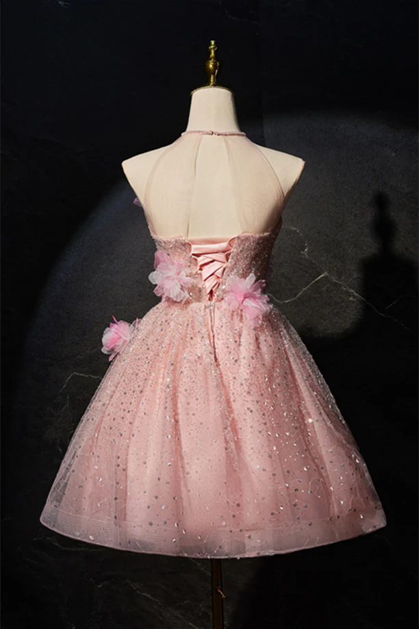 Halter Neck Blush Pink Tulle Dress - Image 2