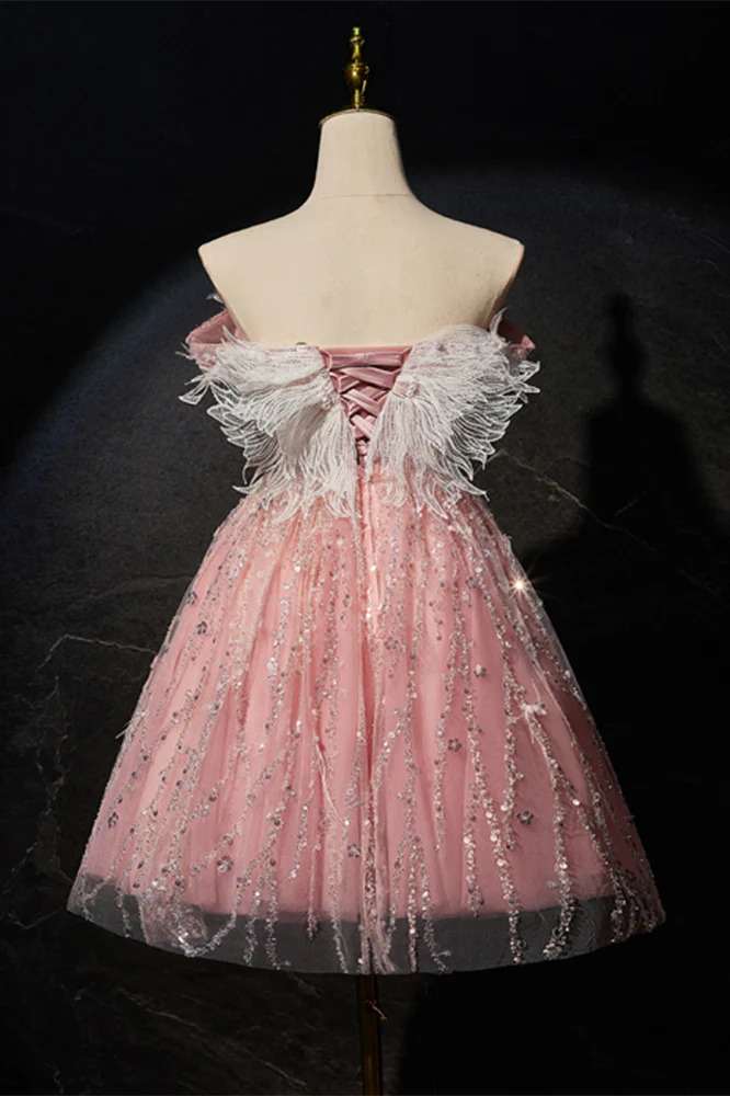 Off the Shoulder Blush Pink A-line Short Princess Dress - Image 2