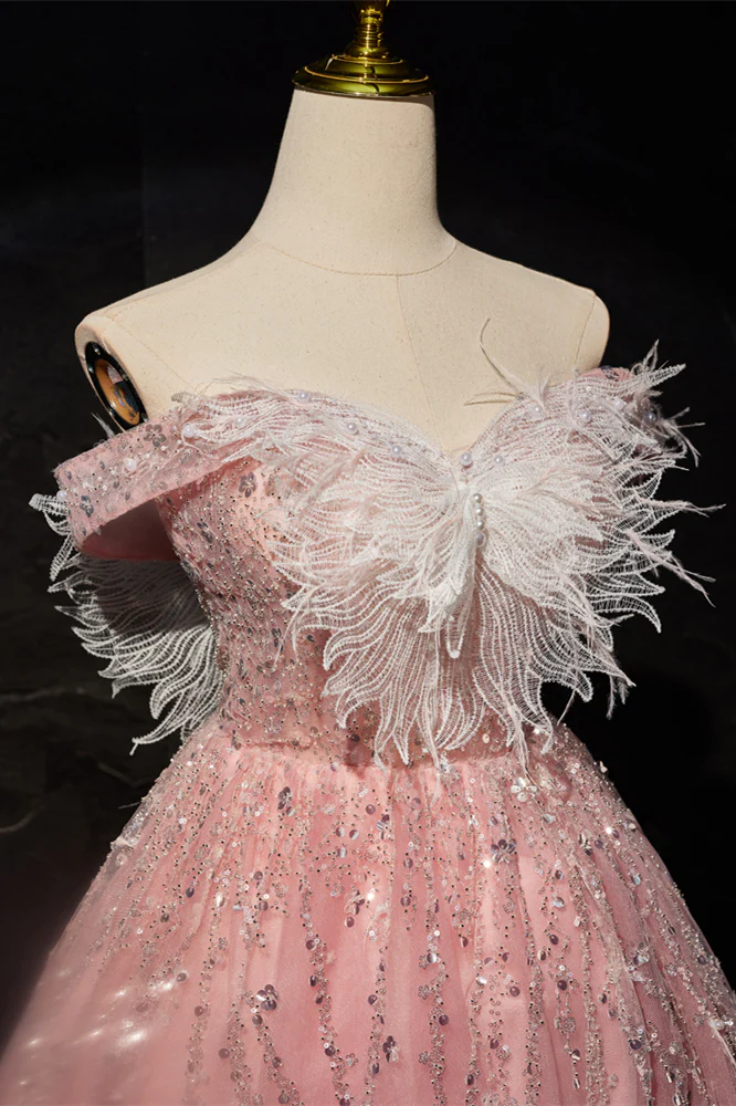 Off the Shoulder Blush Pink A-line Short Princess Dress - Image 4