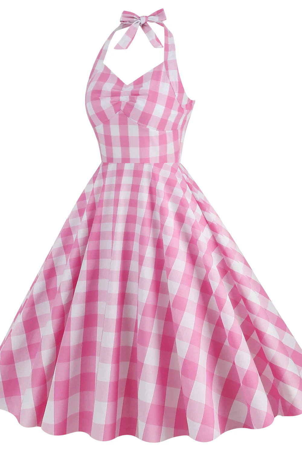 Halter Pink Plaid Gingham Swing Dress - Image 2