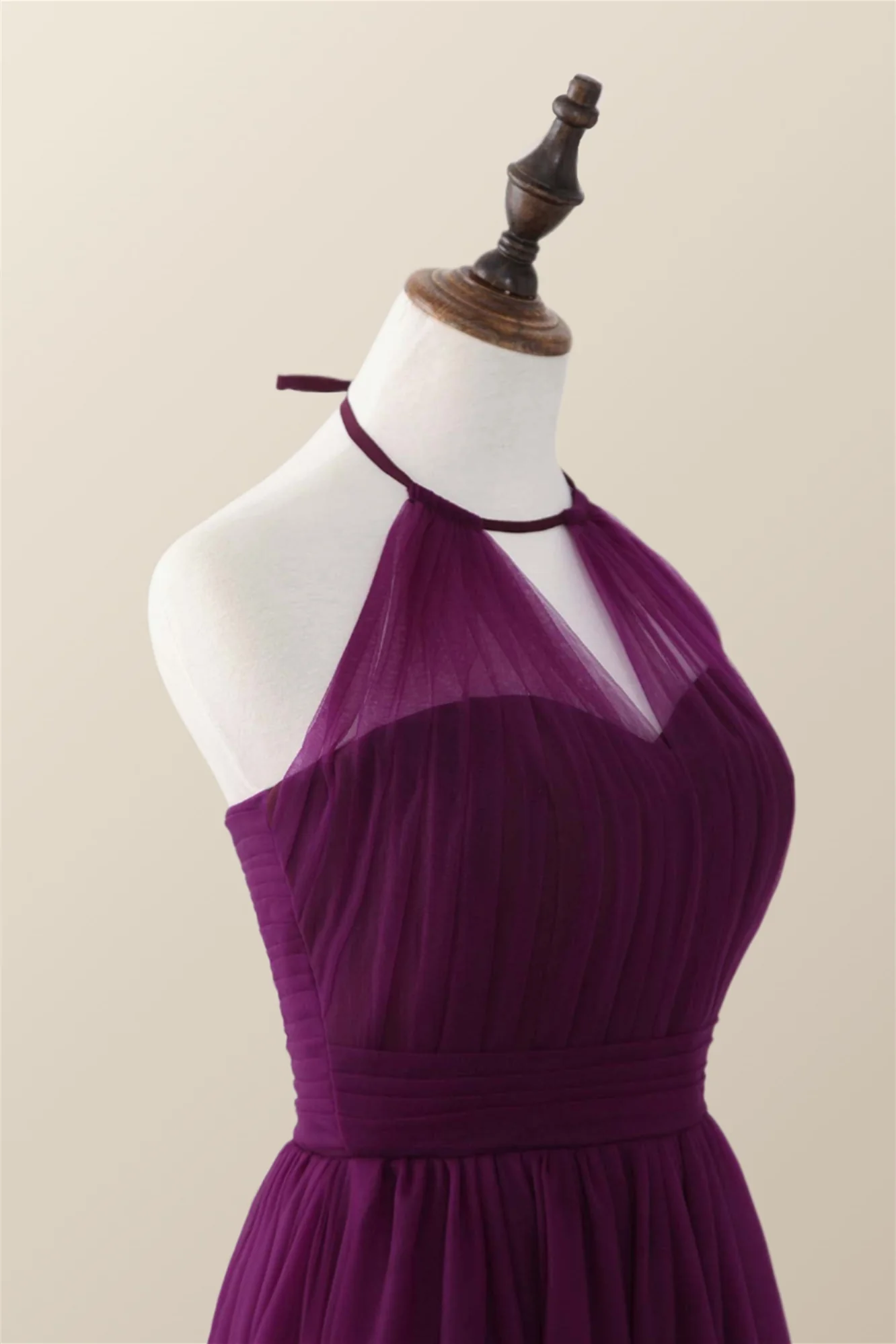 Halter Purple Tulle Long Bridesmaid Dress - Image 4