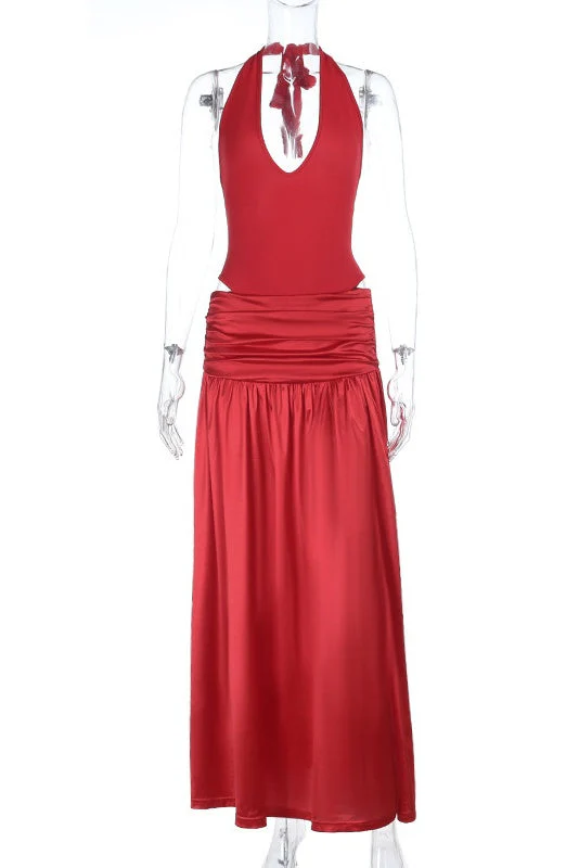 Halter Red Cutouts Long Maxi Dress - Image 2
