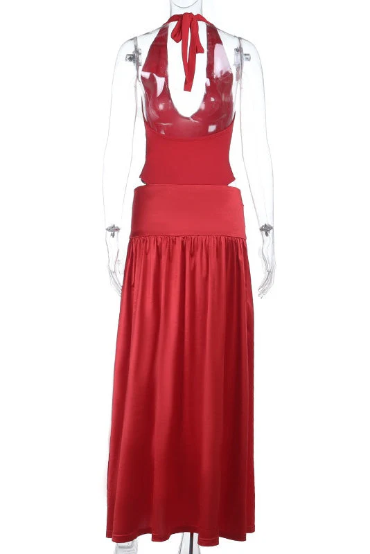 Halter Red Cutouts Long Maxi Dress - Image 3