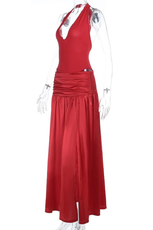 Halter Red Cutouts Long Maxi Dress - Image 4