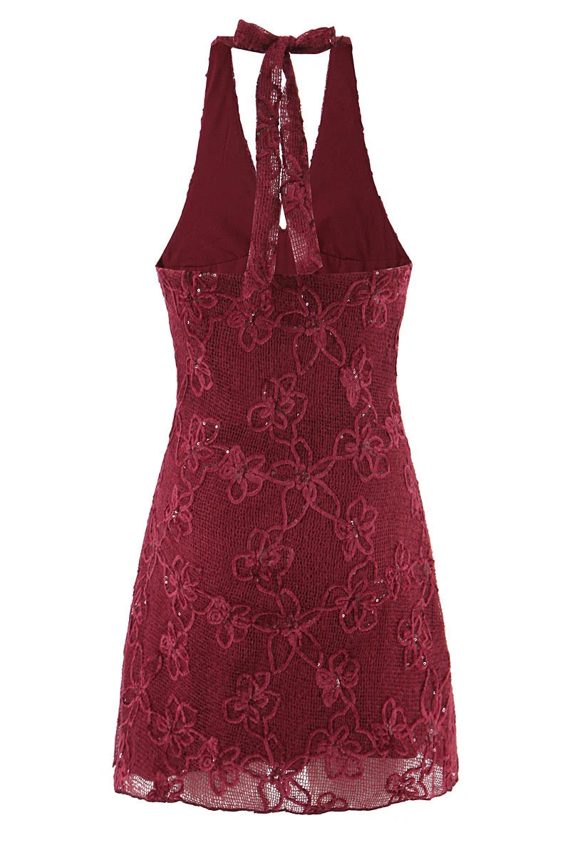 Halter Red Lace Short Dresss - Image 2