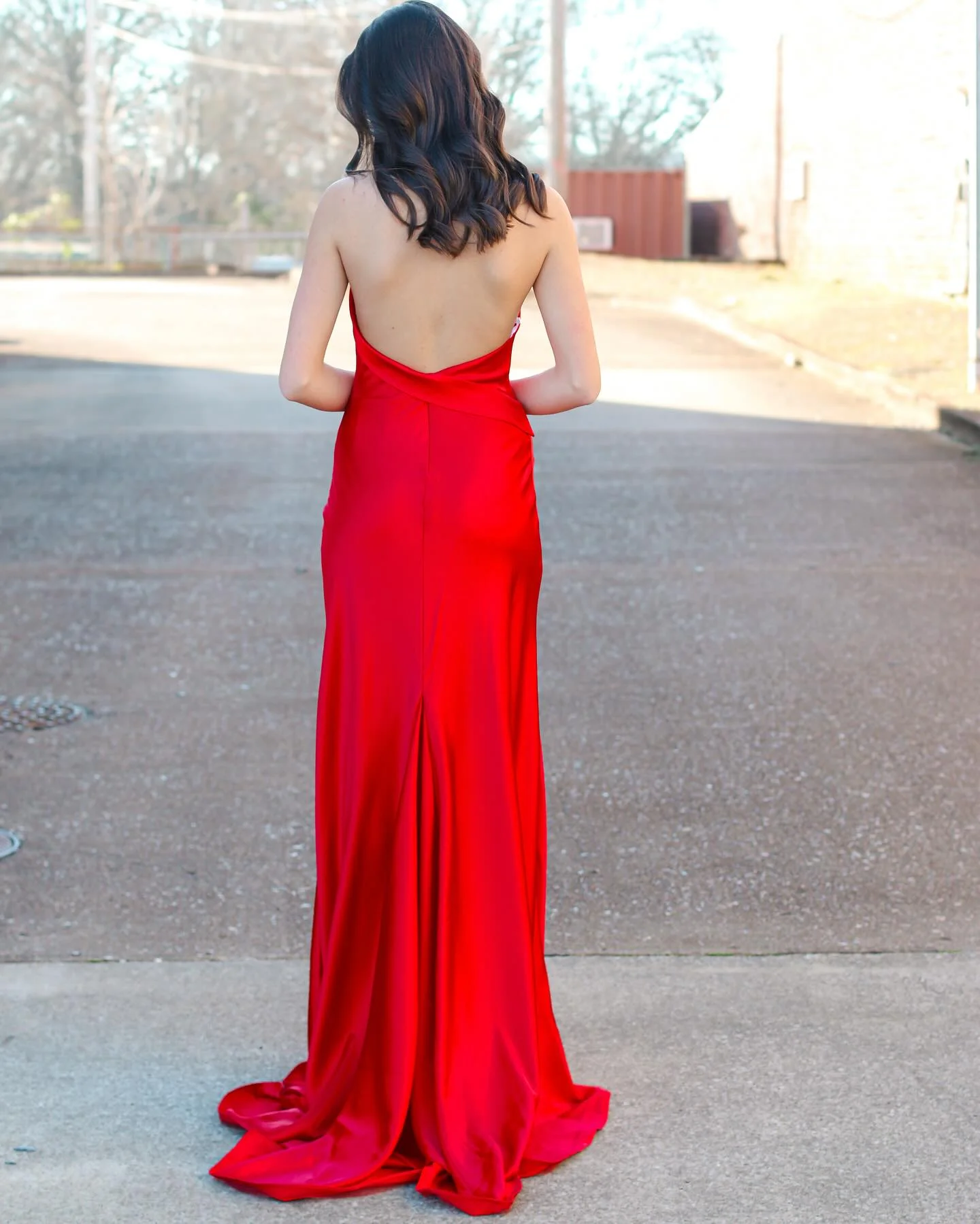 Halter Red Open Back Long Dress with Slit - Image 3