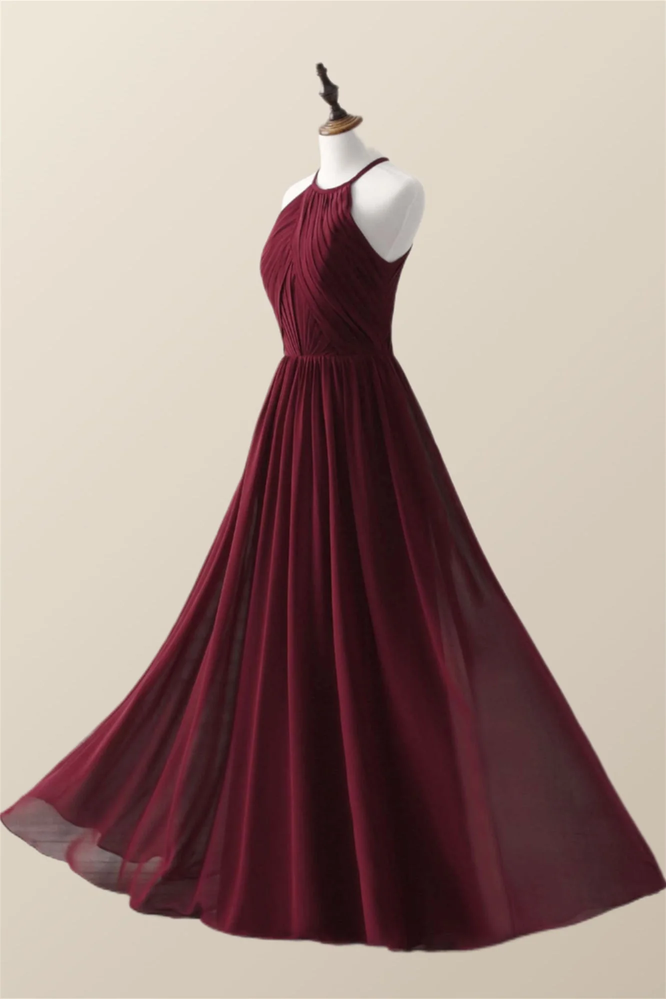 Halter Royal Blue Pleated Long Bridesmaid Dress - Image 8