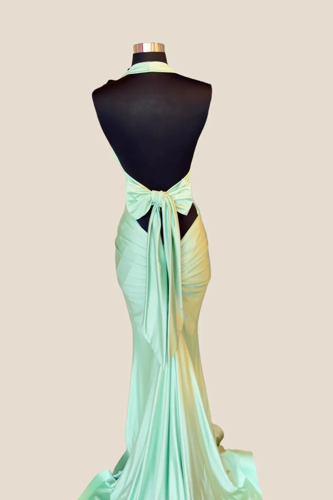 Halter Sage Fitted Long Formal Dress - Image 2