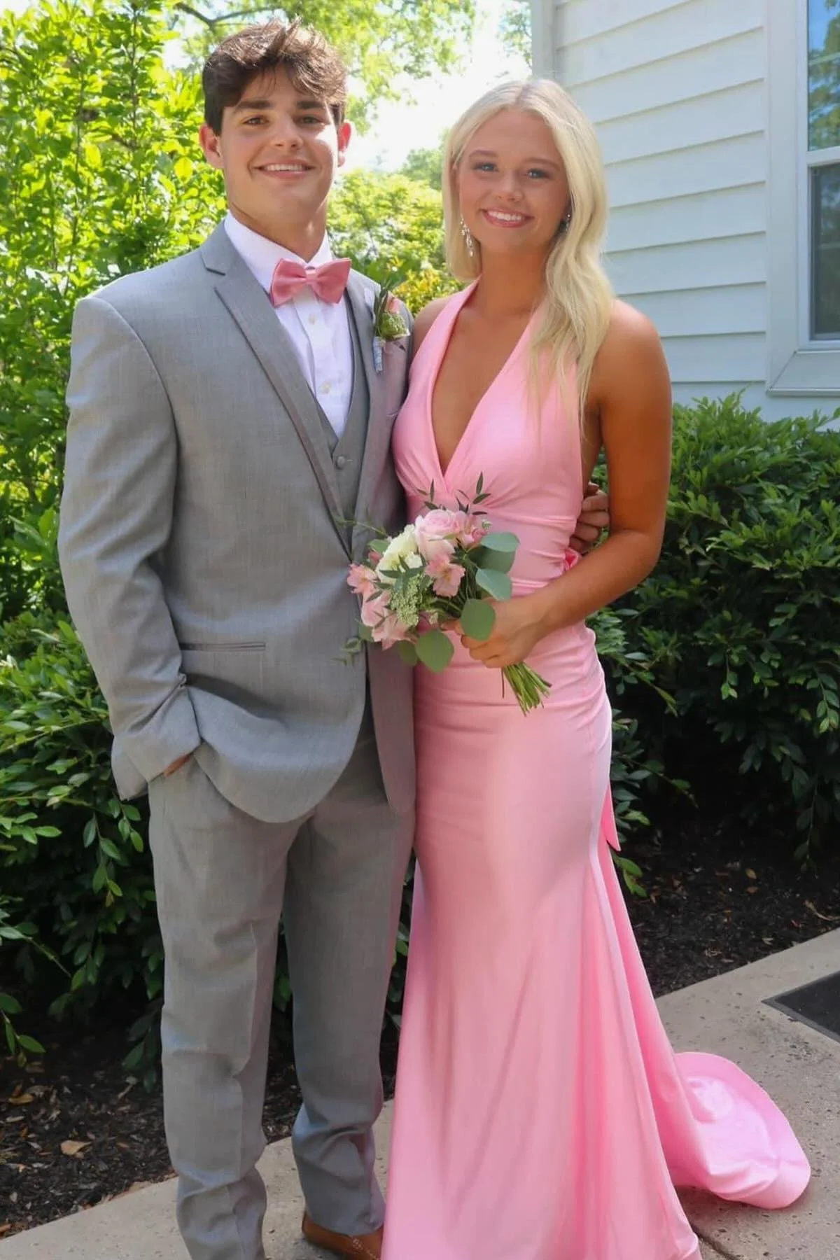 Halter Sage Fitted Long Formal Dress - Image 3