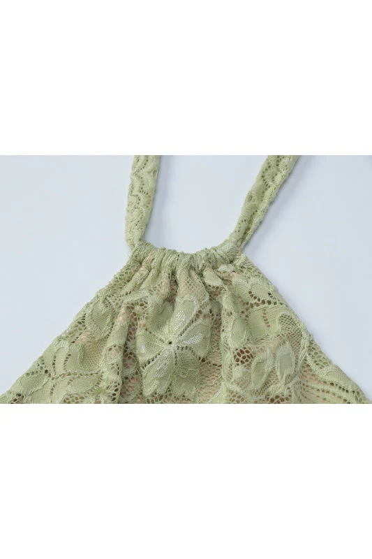 Halter Sage Green Lace Tight Dress with Train - Image 4