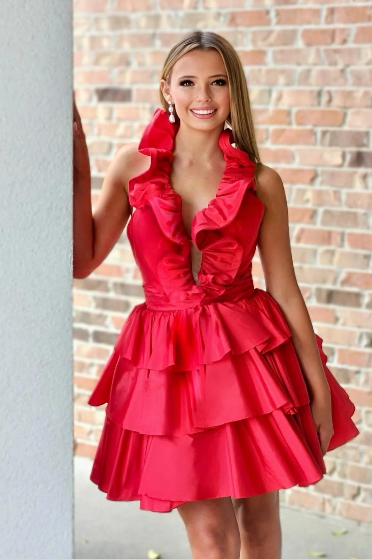 Halter Royal Blue Ruffle Tiered Short Dress - Image 8