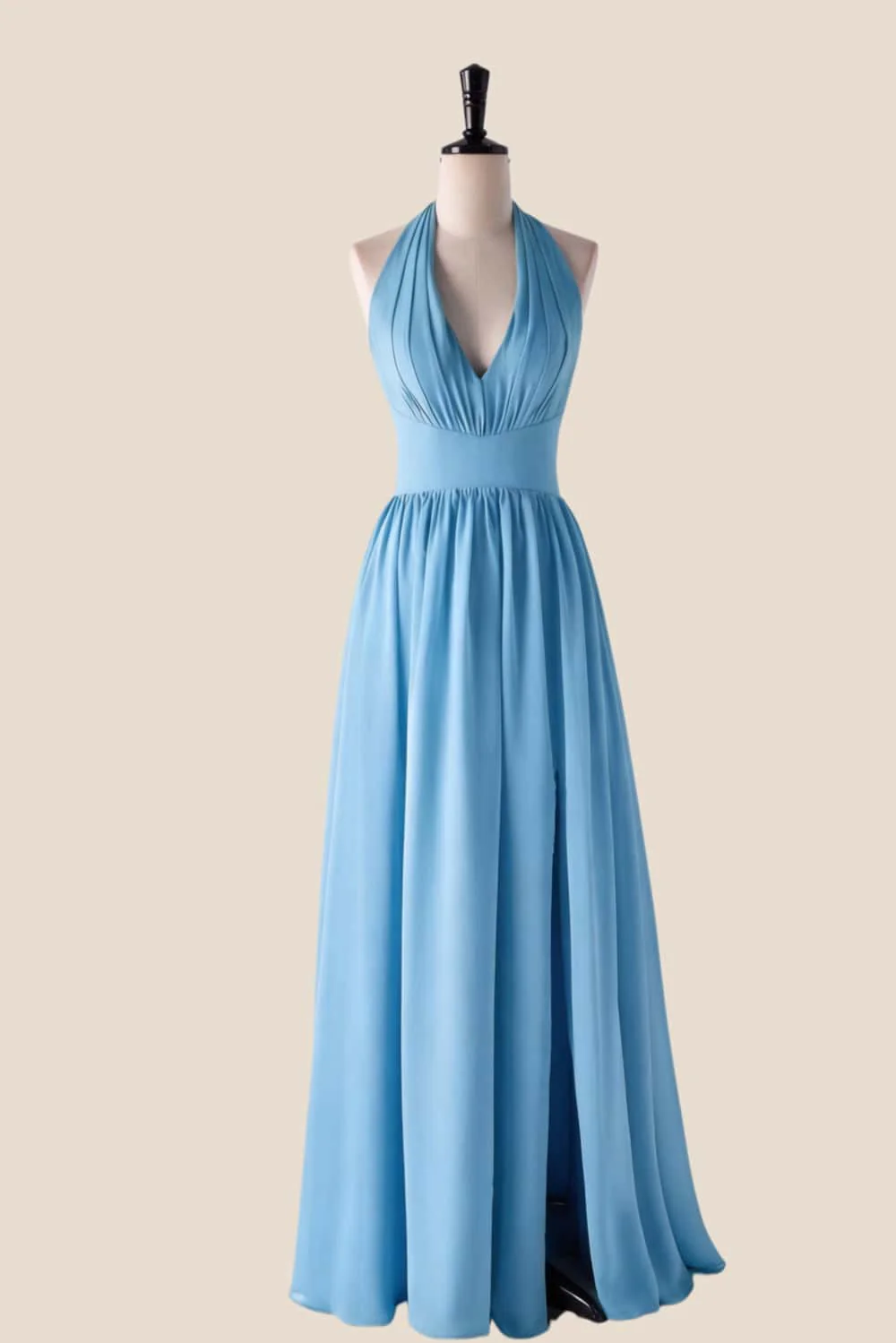 Halter V Neck Blue Long Bridesmaid Dress