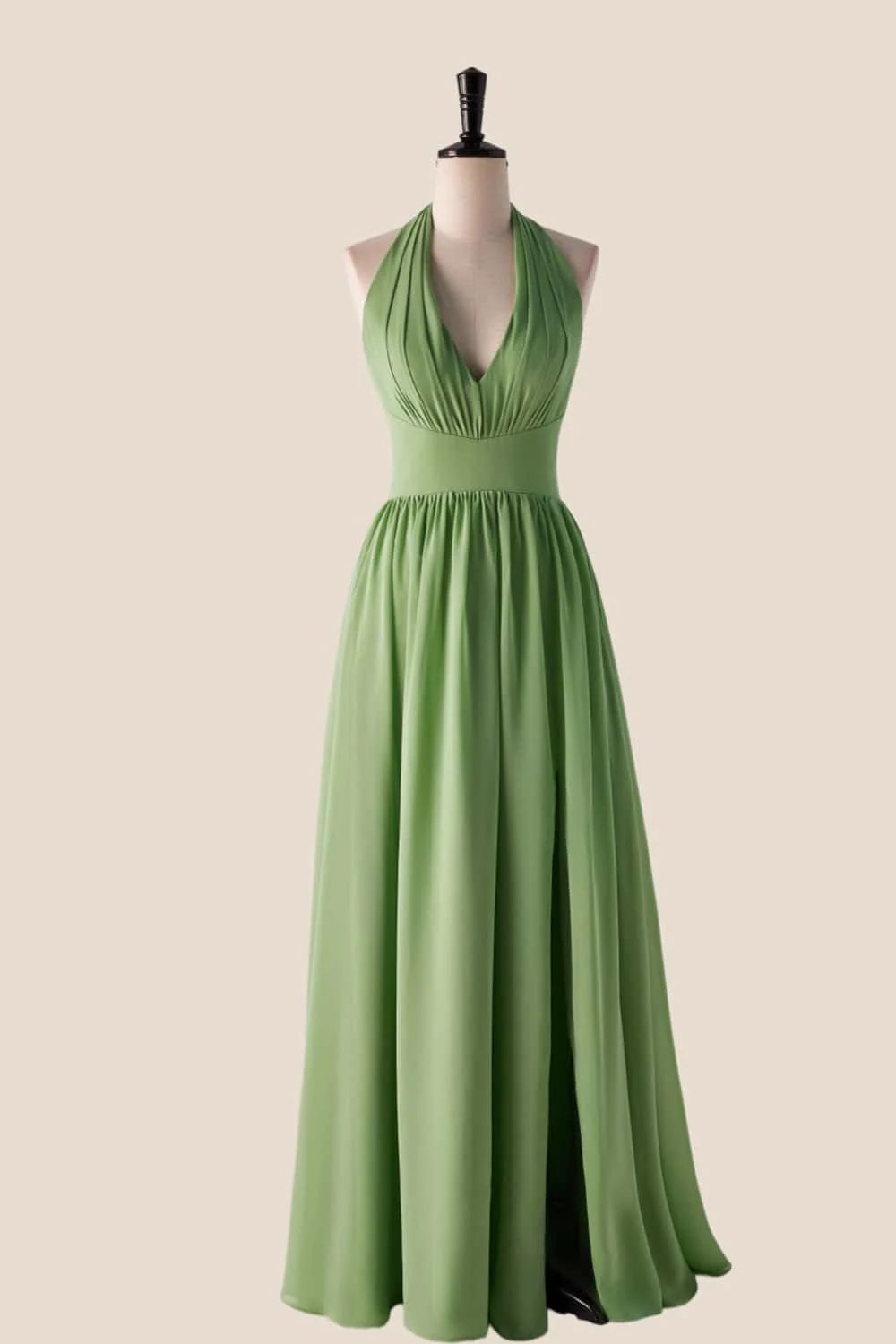 Halter V Neck Blue Long Bridesmaid Dress - Image 2