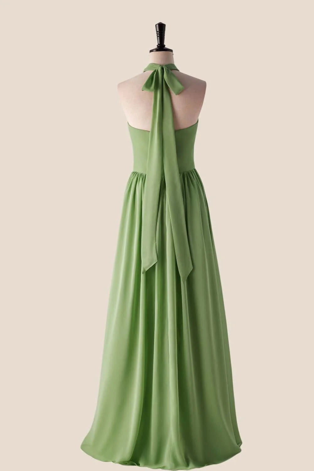 Halter V Neck Blue Long Bridesmaid Dress - Image 3