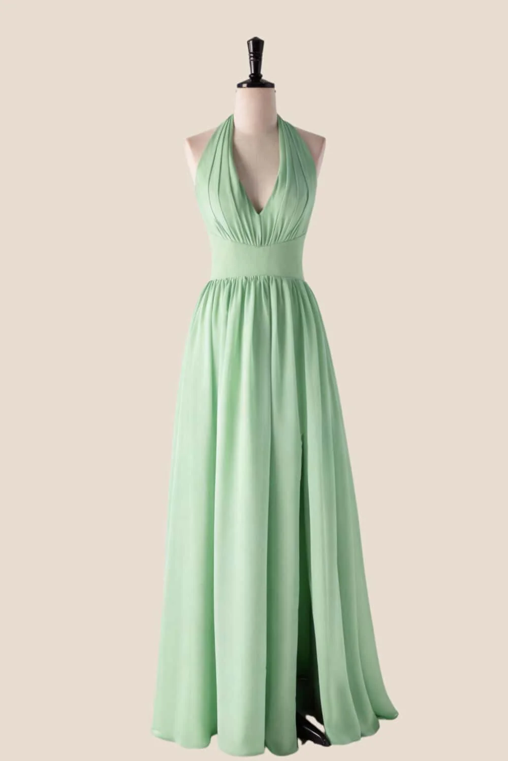 Halter V Neck Blue Long Bridesmaid Dress - Image 4