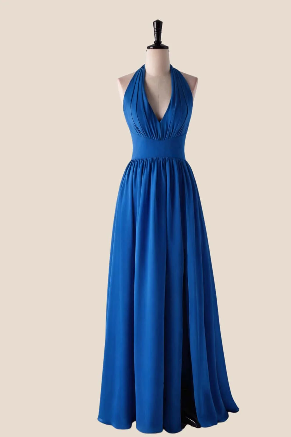 Halter V Neck Blue Long Bridesmaid Dress - Image 5