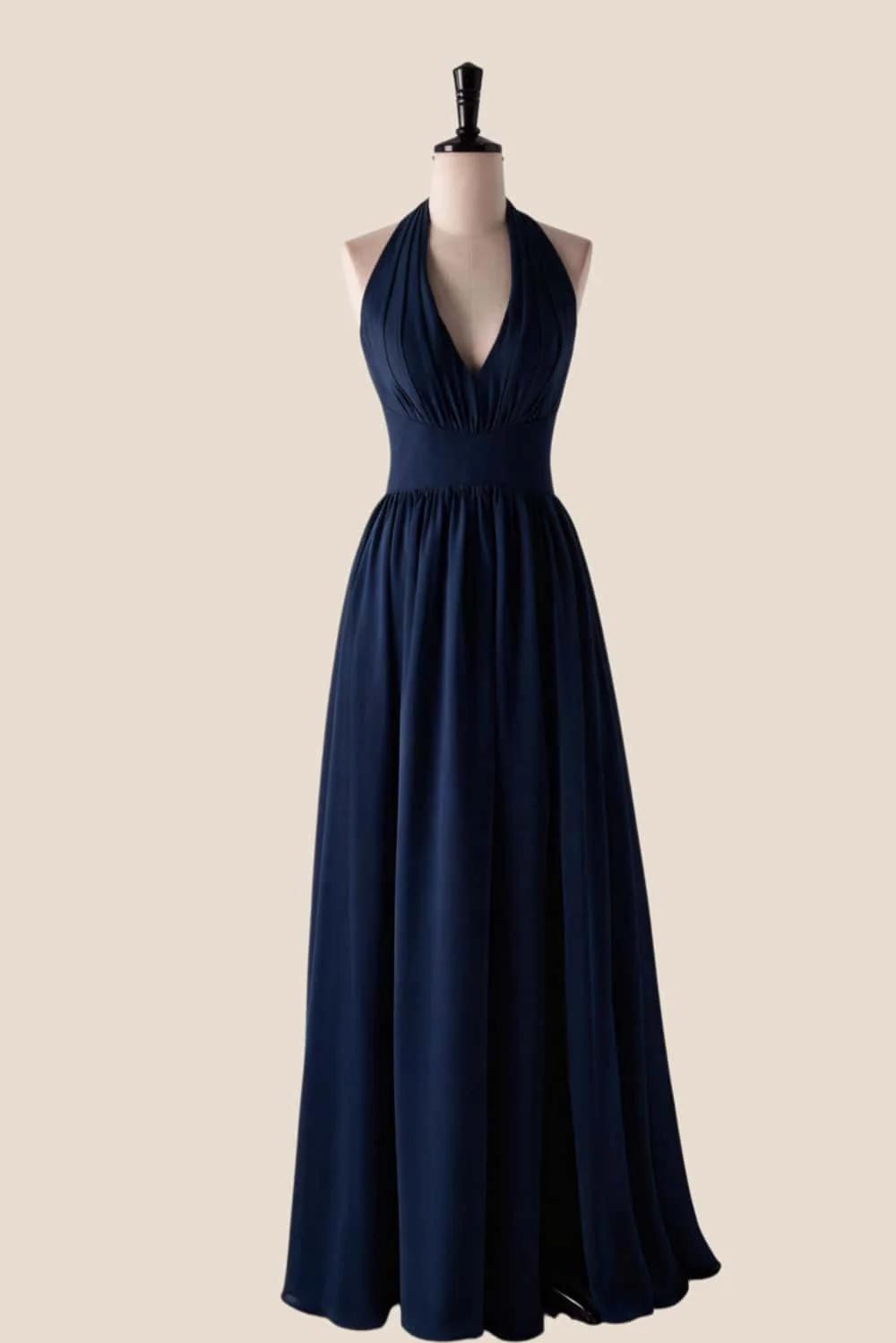 Halter V Neck Blue Long Bridesmaid Dress - Image 6