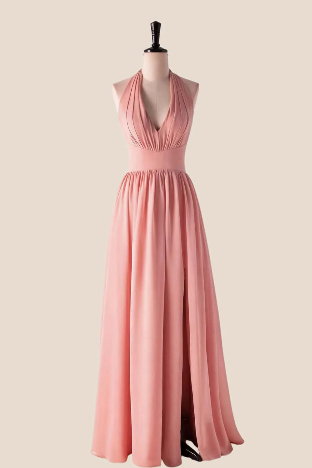 Halter V Neck Blue Long Bridesmaid Dress - Image 9
