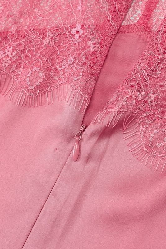 Pink Halter Sheer Lace and Satin Dress - Image 3