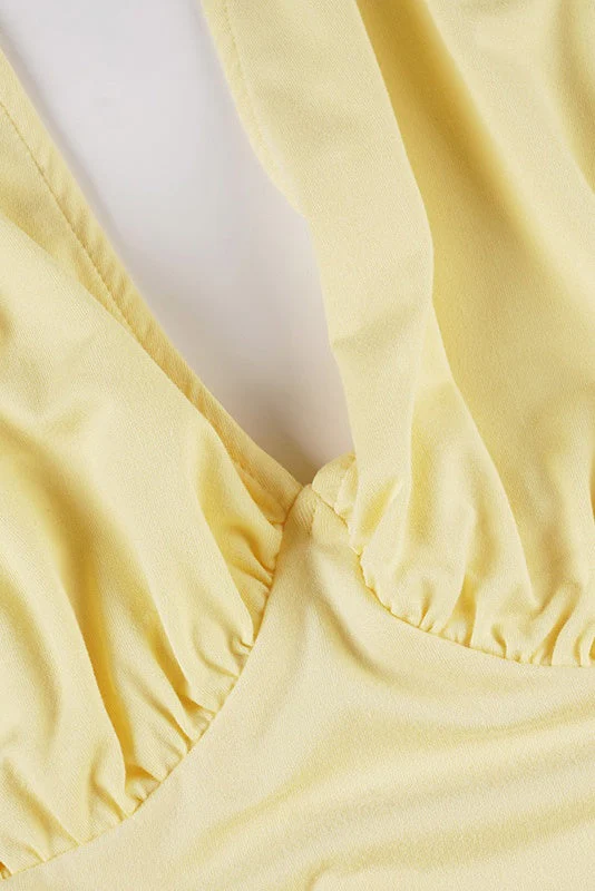 Halter Yellow A-line Short Bubble Dress - Image 4