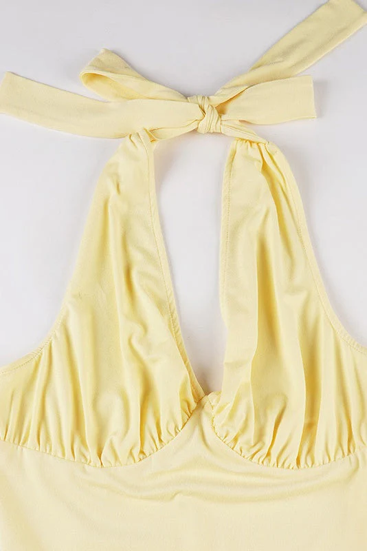 Halter Yellow A-line Short Bubble Dress - Image 5