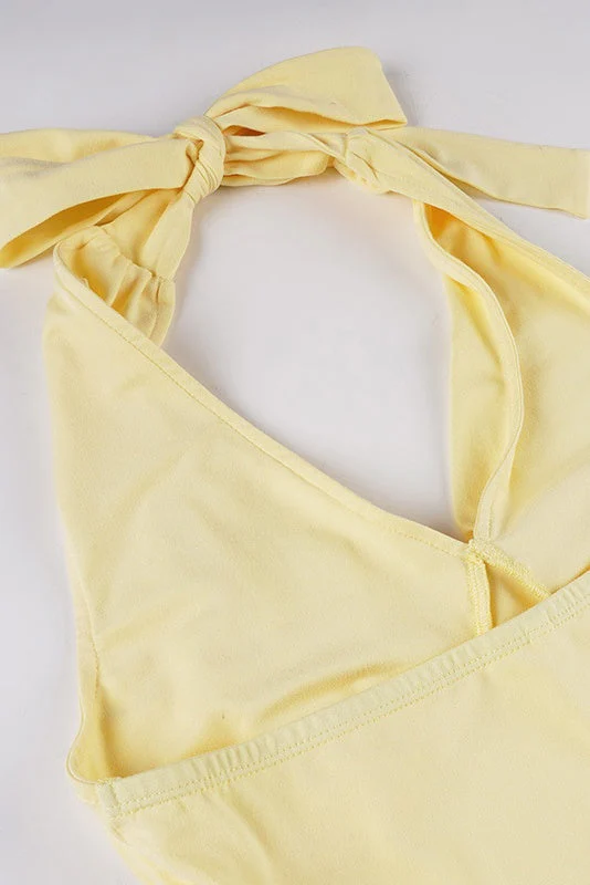 Halter Yellow A-line Short Bubble Dress - Image 6