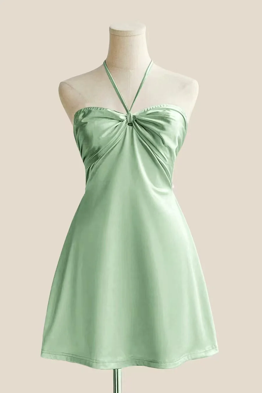 Halter Light Blue Back Tie A-line Short Dress - Image 6