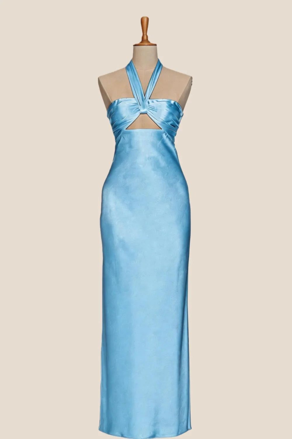 Halter Yellow Soft Satin Fitted Long Dress - Image 4