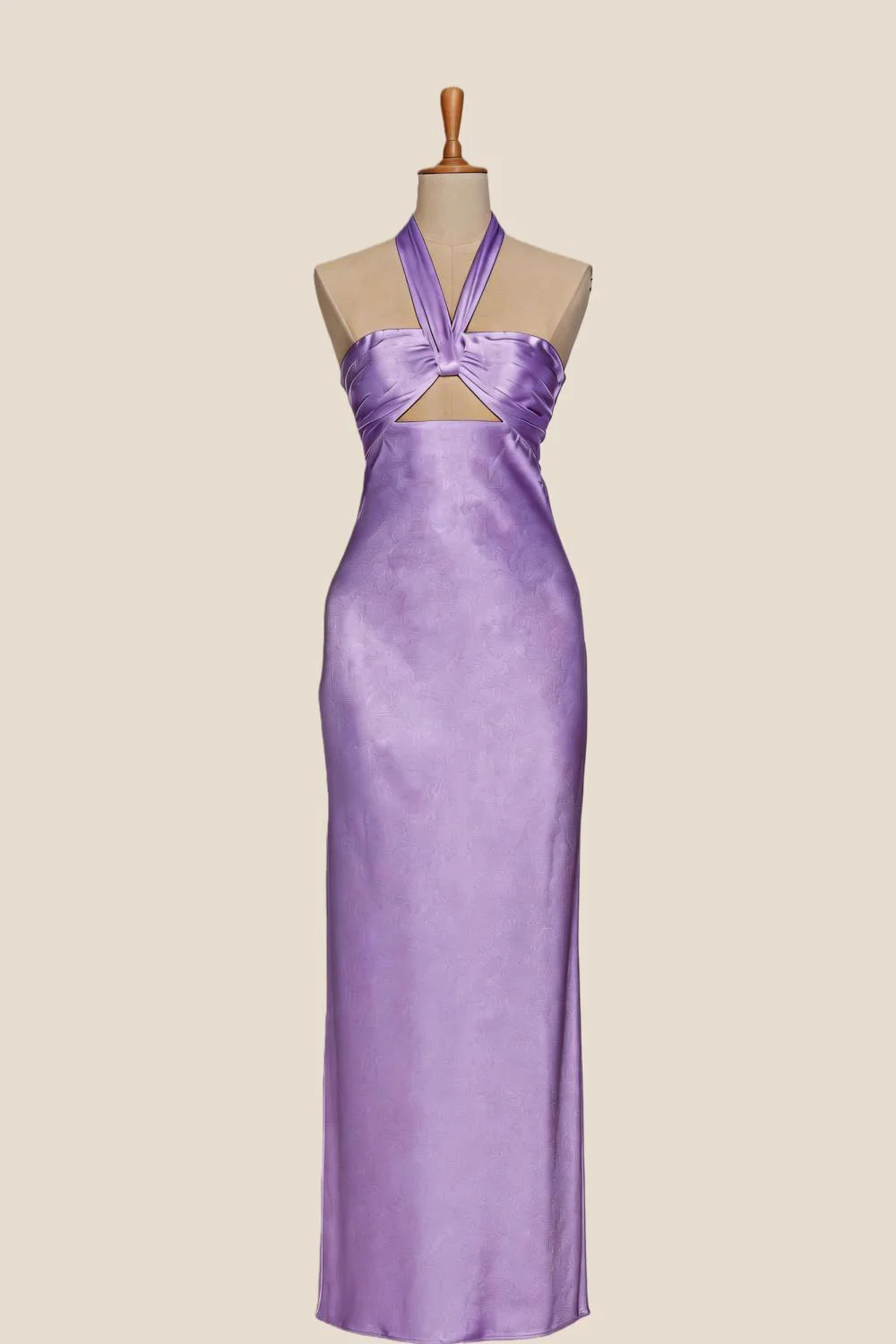 Halter Yellow Soft Satin Fitted Long Dress - Image 5