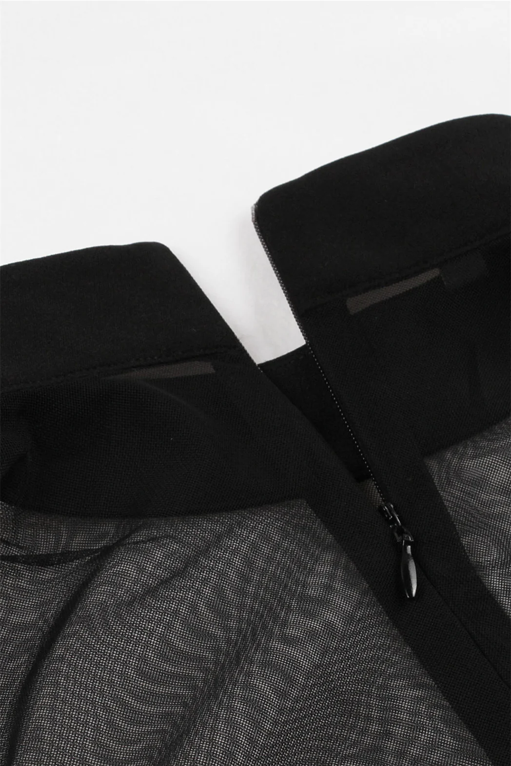 High Neck Black Swing Dress with Flare Long Sleeves - Image 4