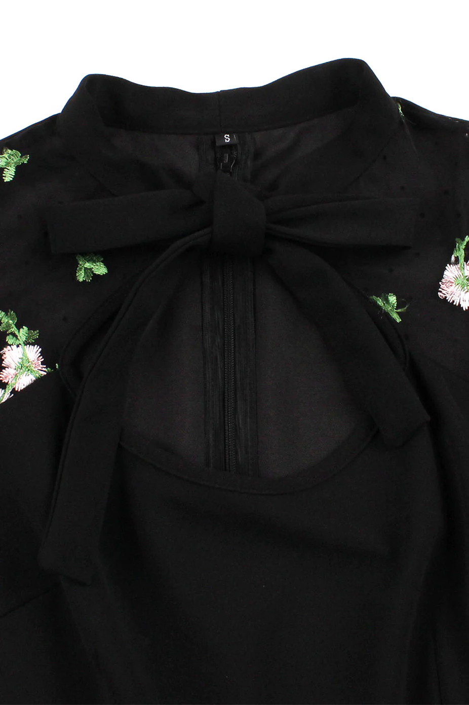 High Neck Embroidery Black Swing Dress - Image 4