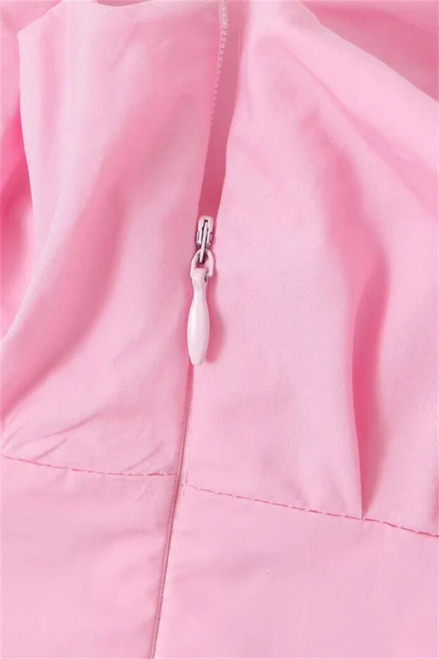 High Waist Pink Ruched Short Summer Dress - Image 5