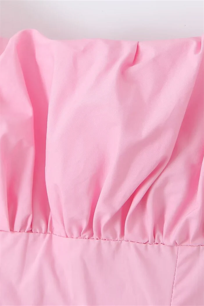 High Waist Pink Ruched Short Summer Dress - Image 6