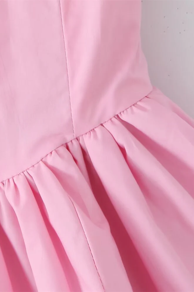 High Waist Pink Ruched Short Summer Dress - Image 7