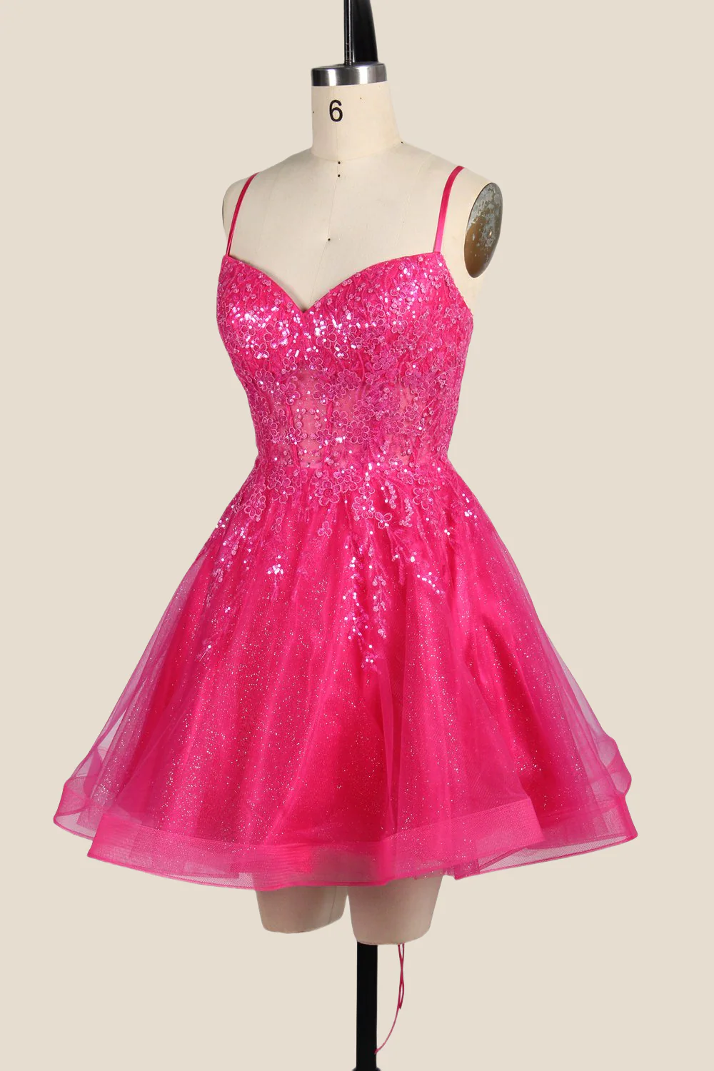 Hot Pink Appliques Tulle A-line Short Dress - Image 3