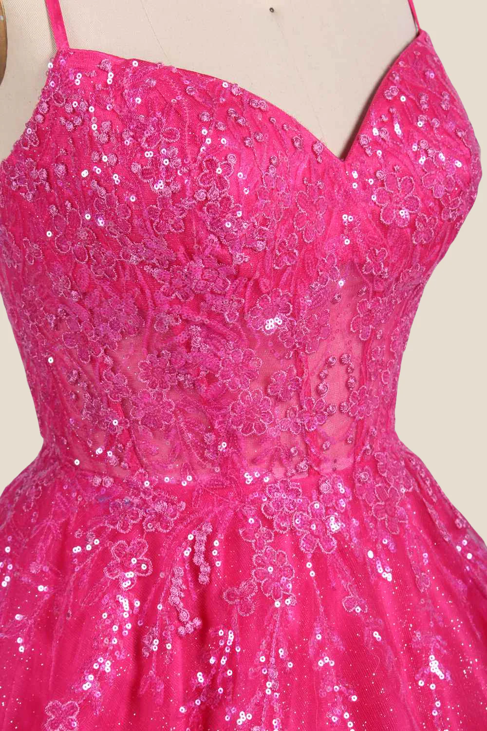 Hot Pink Appliques Tulle A-line Short Dress - Image 4