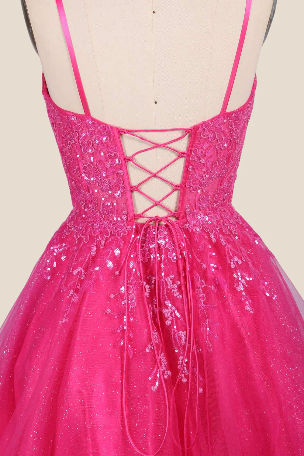 Hot Pink Appliques Tulle A-line Short Dress - Image 5