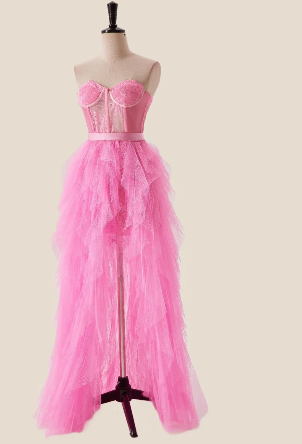 Hot Pink Bustier Ruffles Long Party Dress - Image 3