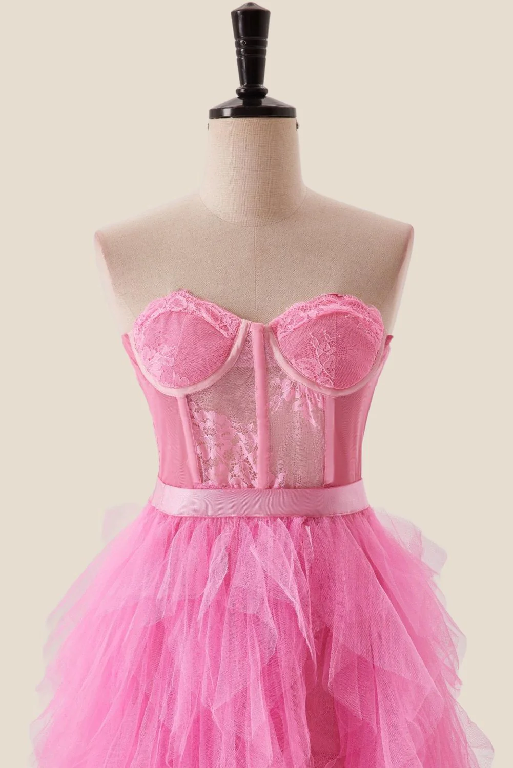 Hot Pink Bustier Ruffles Long Party Dress - Image 4