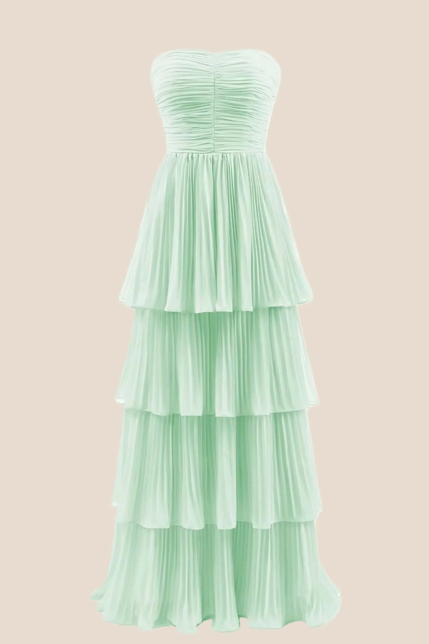 Blue Chiffon Pleated A-line Tiered Maxi Dress - Image 4
