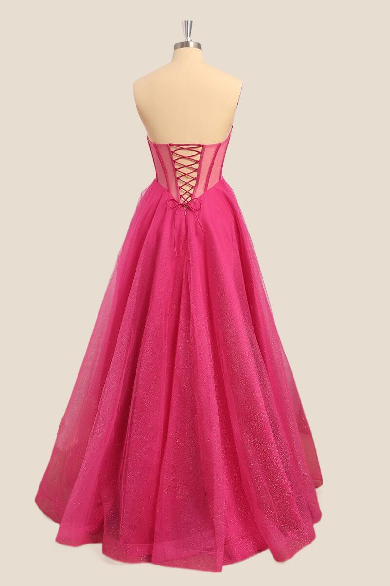 Hot Pink Corset Sweetheart A-line Long Formal Dress - Image 2