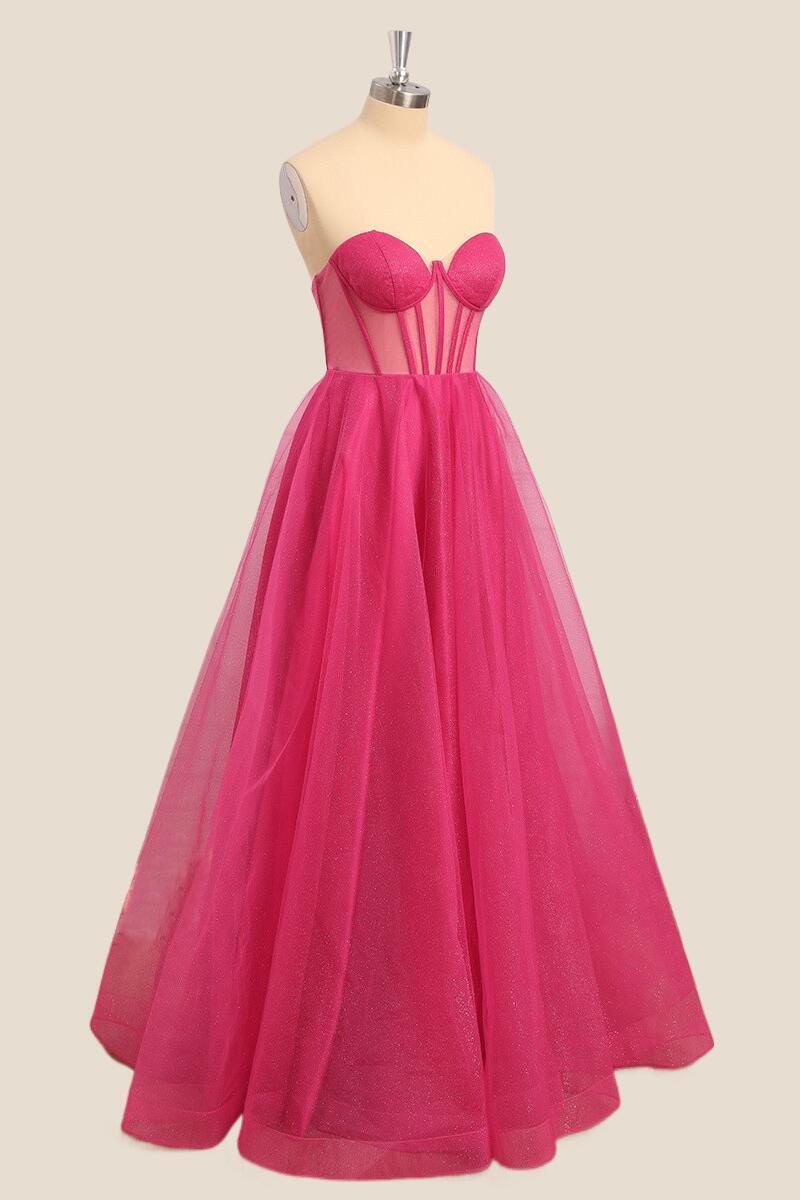 Hot Pink Corset Sweetheart A-line Long Formal Dress - Image 3