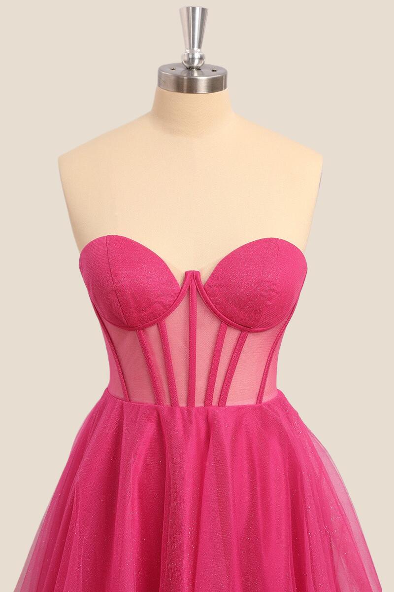 Hot Pink Corset Sweetheart A-line Long Formal Dress - Image 4