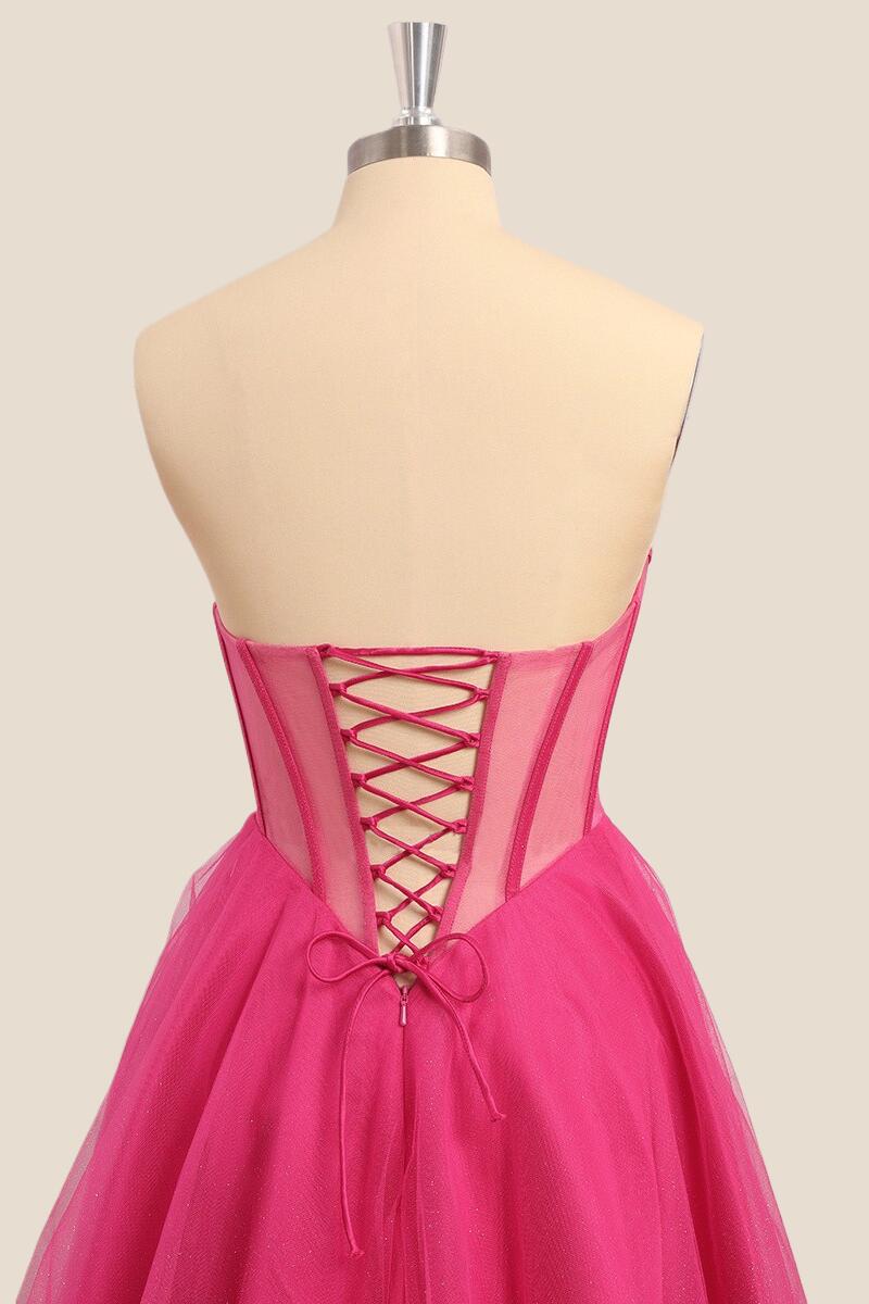 Hot Pink Corset Sweetheart A-line Long Formal Dress - Image 5