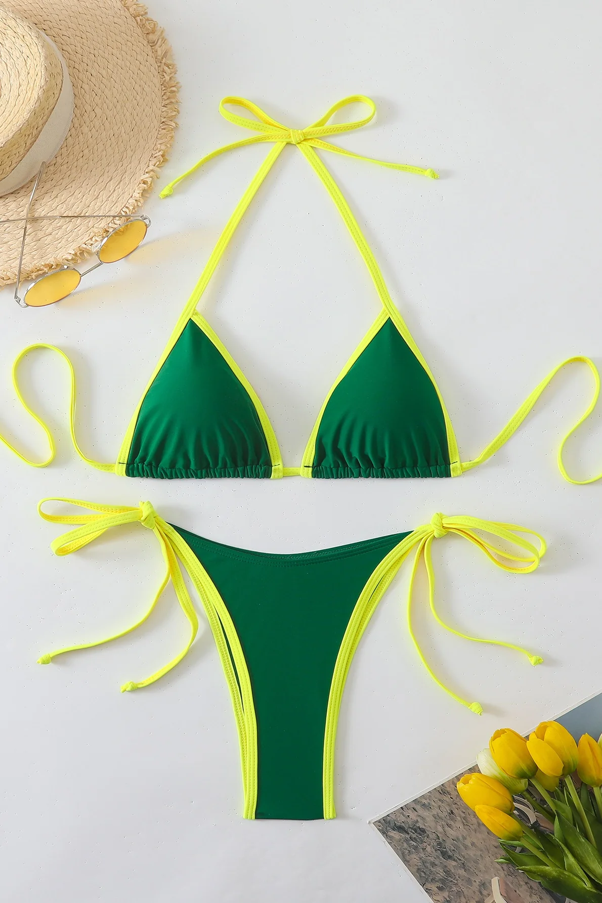 Hot Pink Halter Tie Two-piece Bikini Set - Image 3