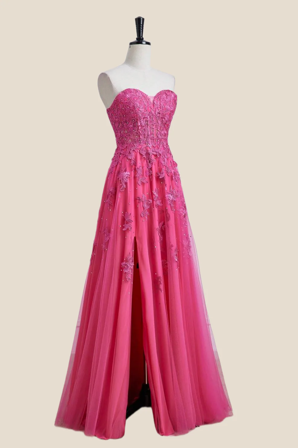Hot Pink Lace and Tulle Long Formal Dress - Image 4