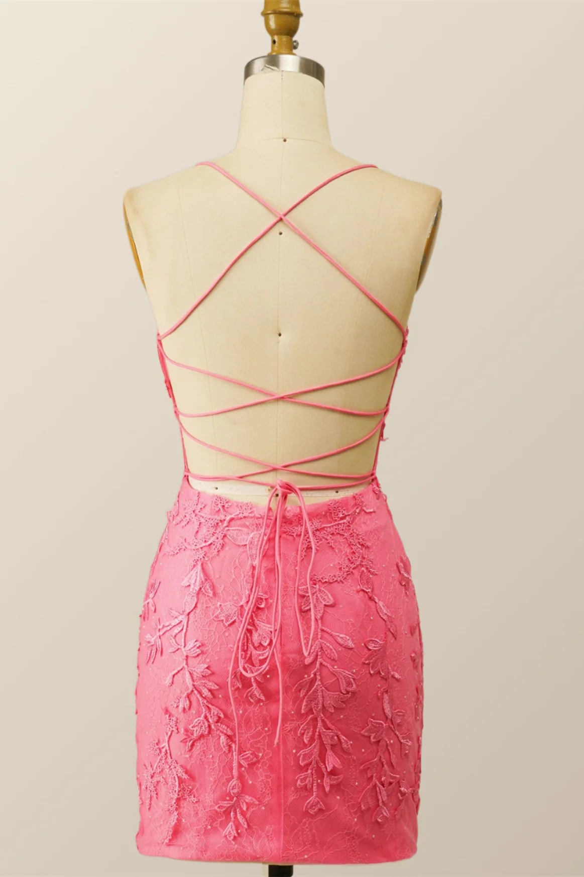 Hot Pink Lace Bodycon Mini Dress - Image 2